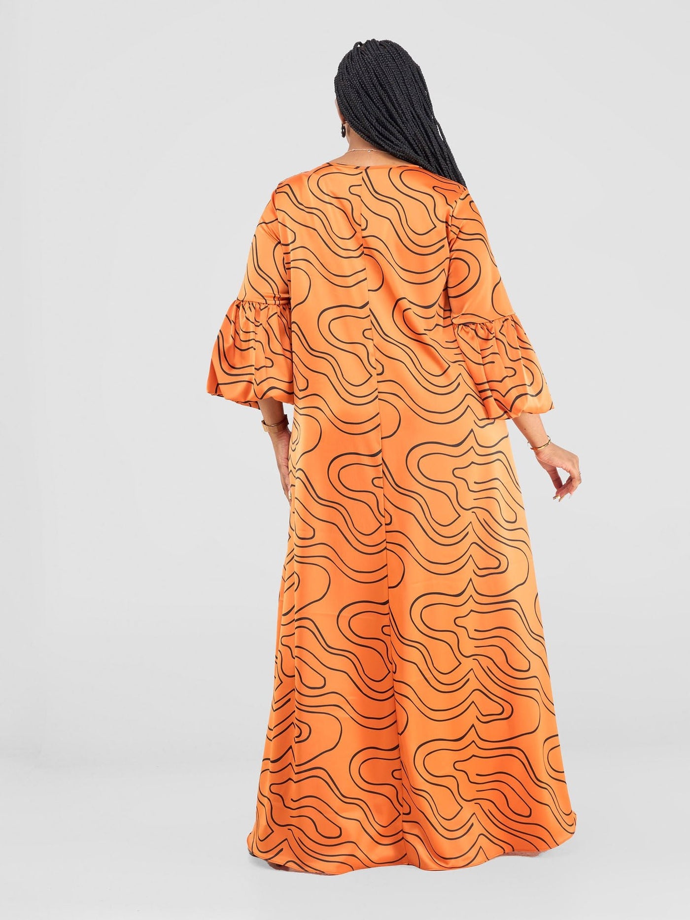 Vivo Hanabi Tent Maxi Dress - Orange/ Black Hini Print - Shopzetu