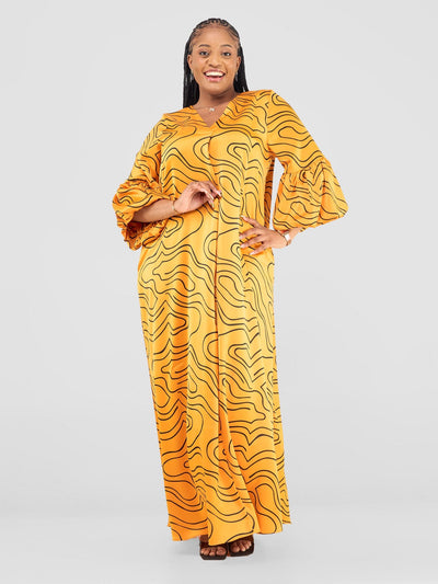 Vivo Hanabi Tent Maxi Dress - Mustard/ Black Hini Print - Shopzetu