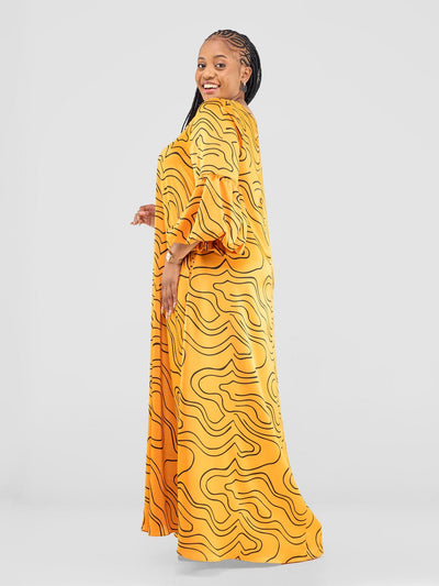 Vivo Hanabi Tent Maxi Dress - Mustard/ Black Hini Print - Shopzetu