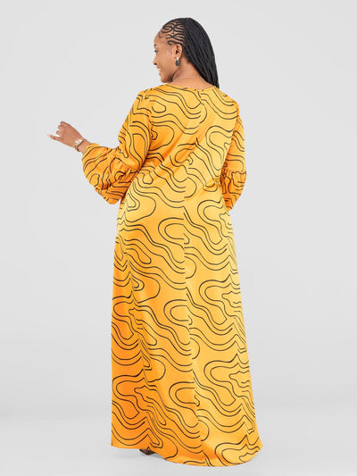 Vivo Hanabi Tent Maxi Dress - Mustard/ Black Hini Print - Shopzetu