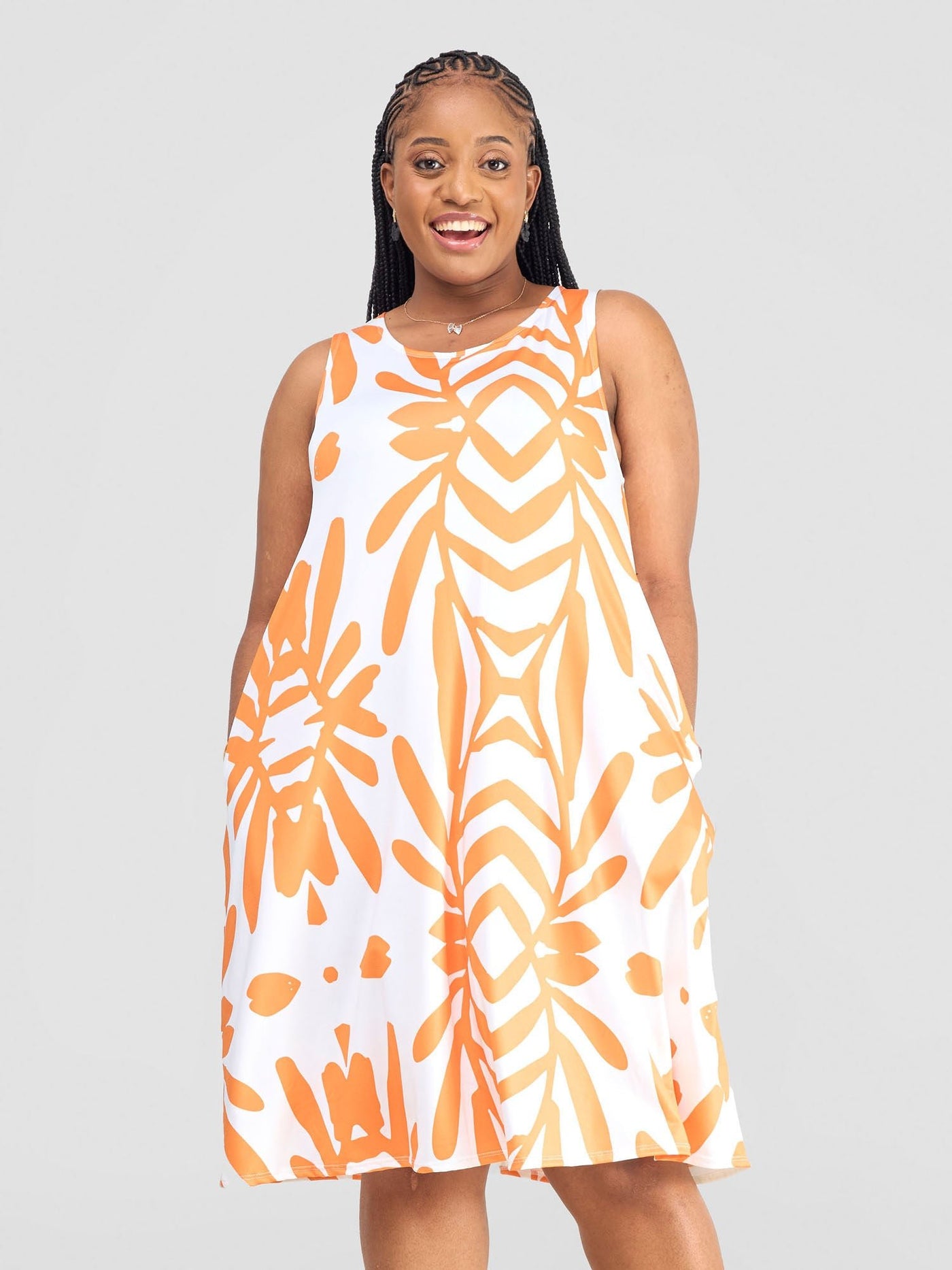 Vivo Amara Back Pleat Dress - Orange / White Ukwi Print - Shopzetu