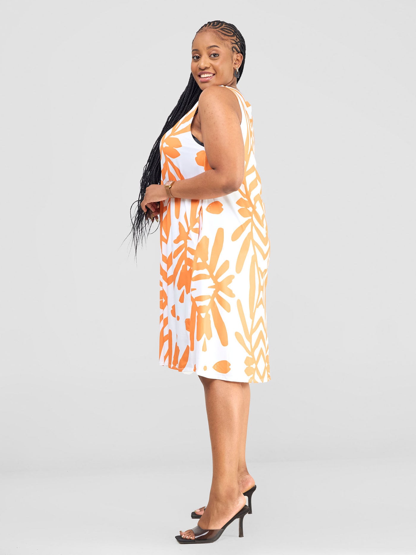 Vivo Amara Back Pleat Dress - Orange / White Ukwi Print - Shopzetu