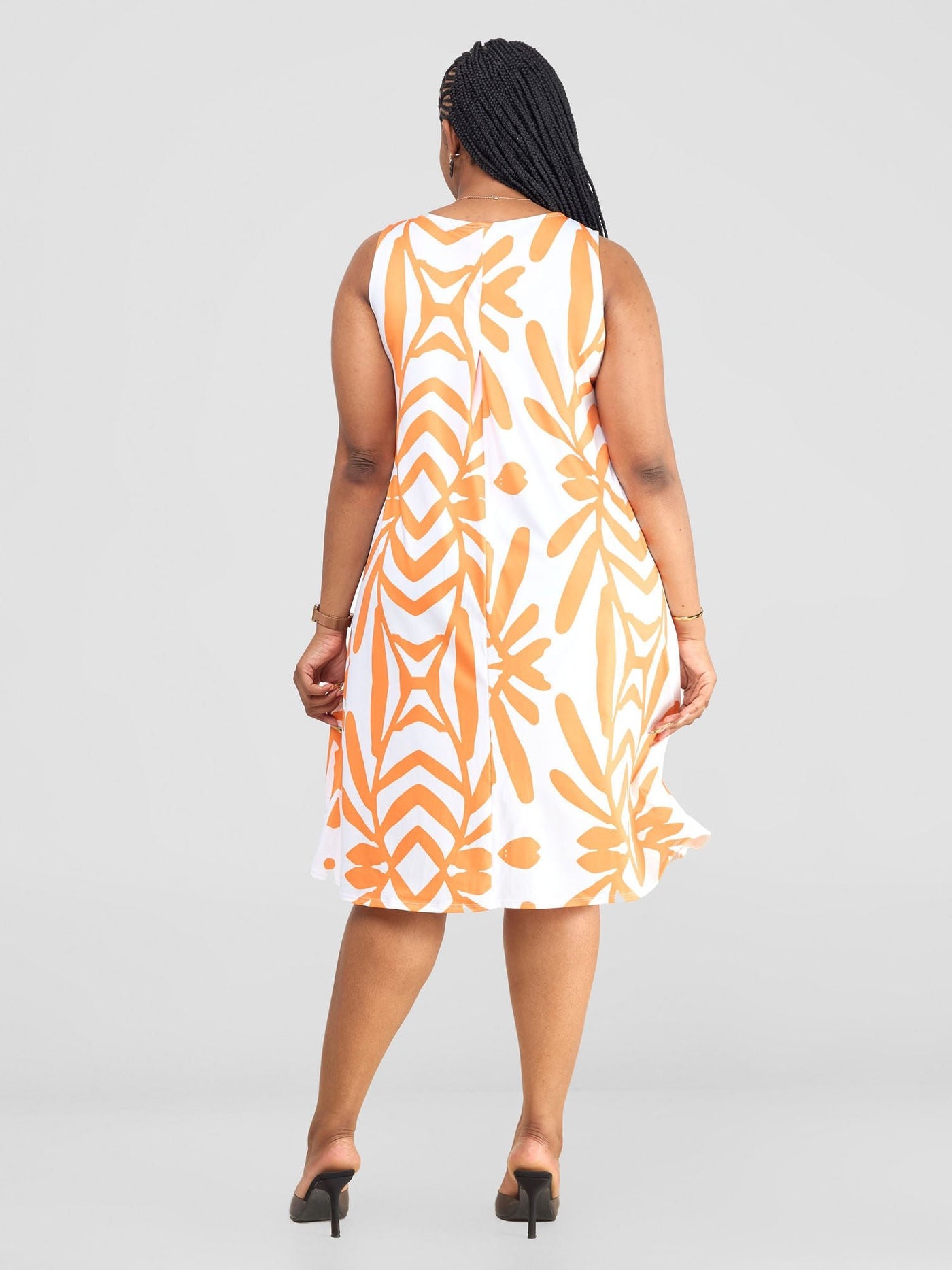 Vivo Amara Back Pleat Dress - Orange / White Ukwi Print - Shopzetu