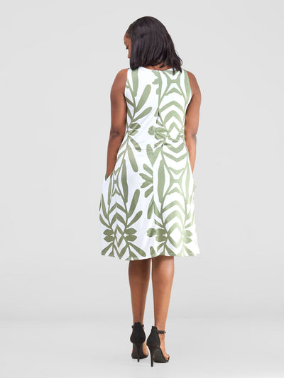 Amara Back Pleat Dress - Hunters / White Ukwi Print