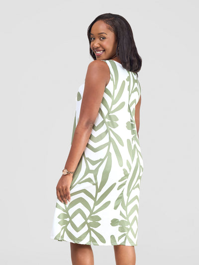 Amara Back Pleat Dress - Hunters / White Ukwi Print