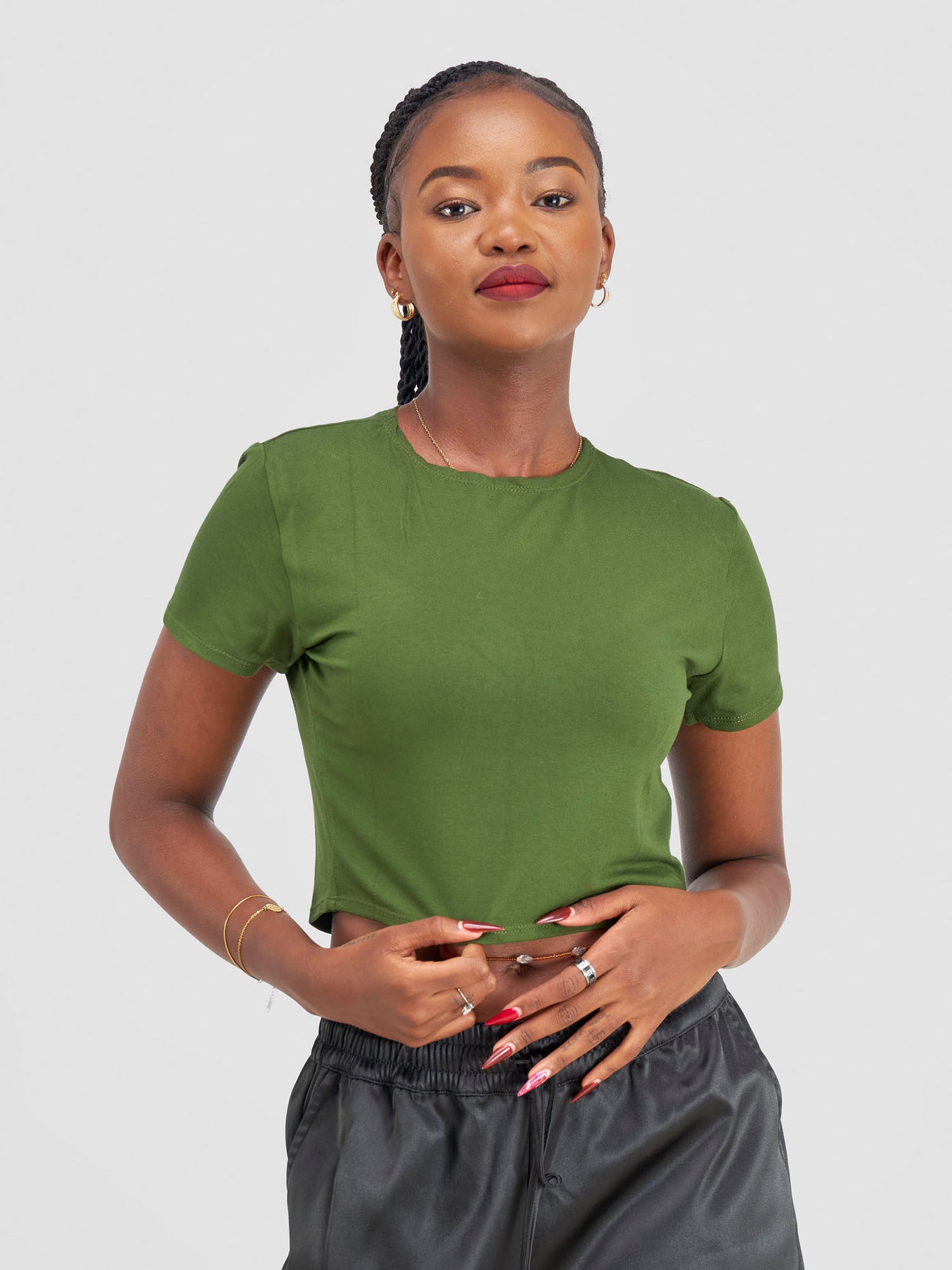 Zoya Basic Short Sleeve Crop Top - Hunters