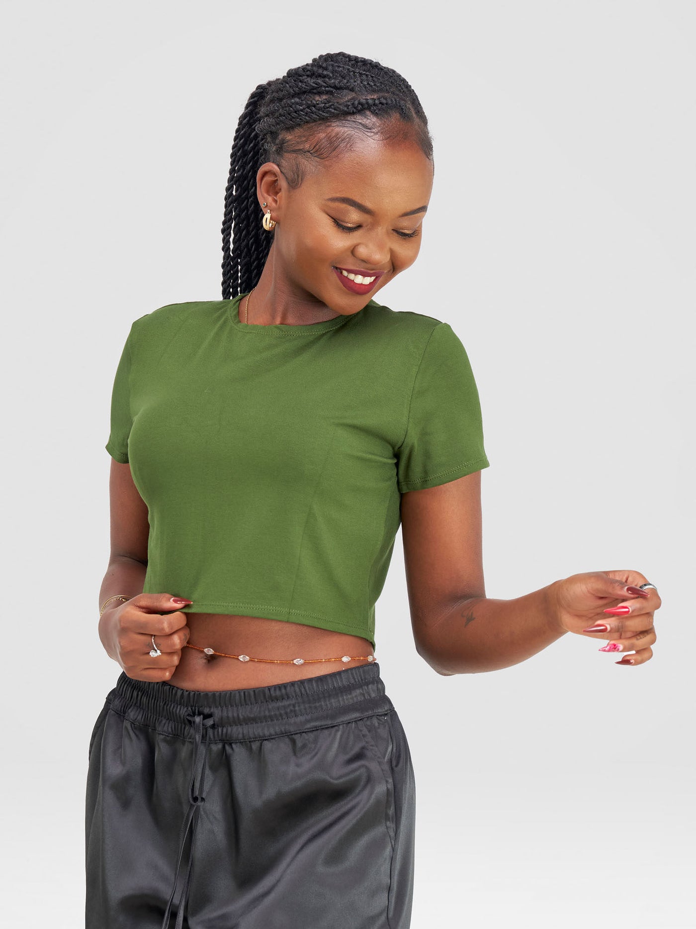 Zoya Basic Short Sleeve Crop Top - Hunters