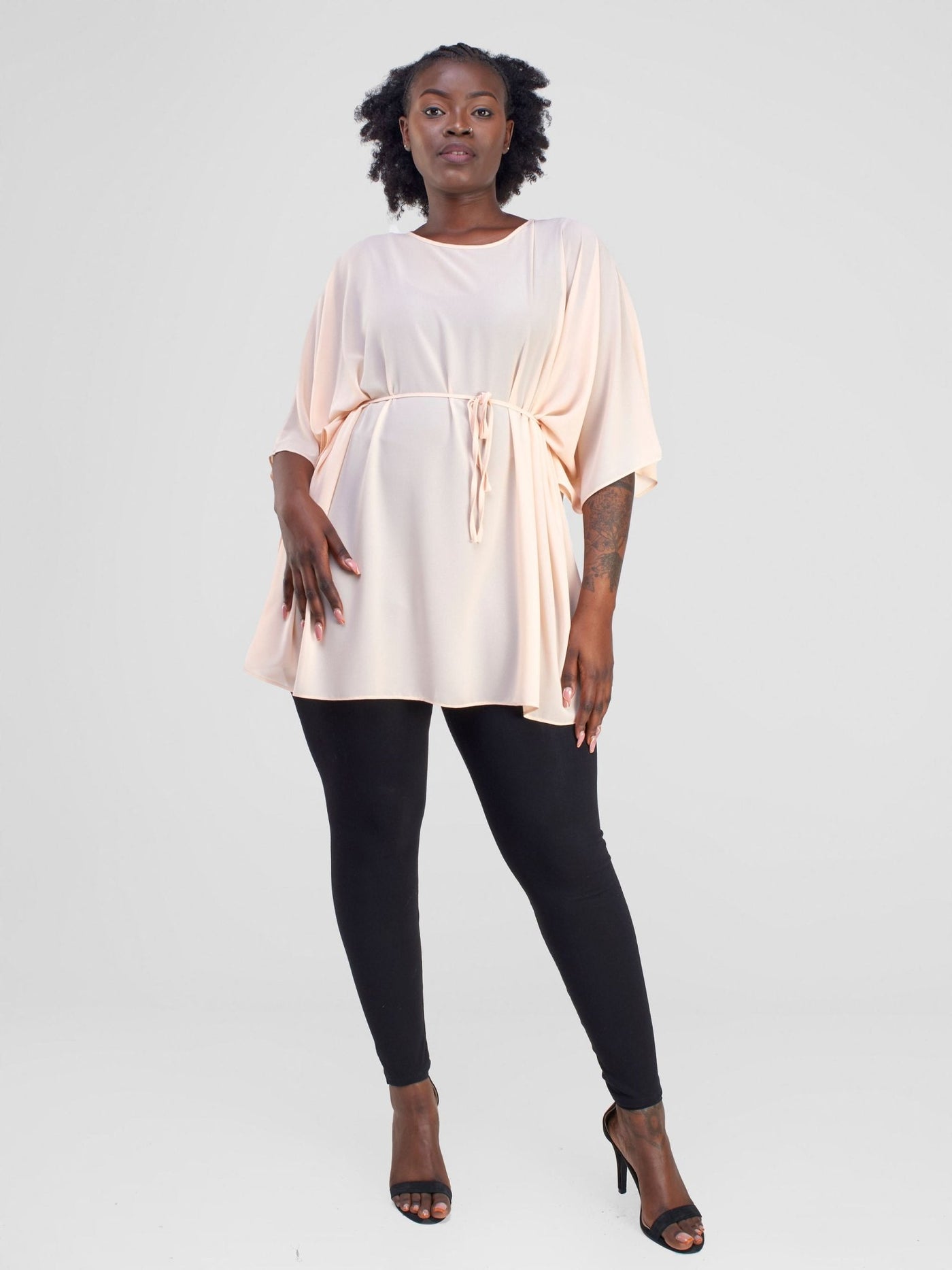 Vivo Basic Chiffon Tie Kaftan Top - Peach - Shopzetu