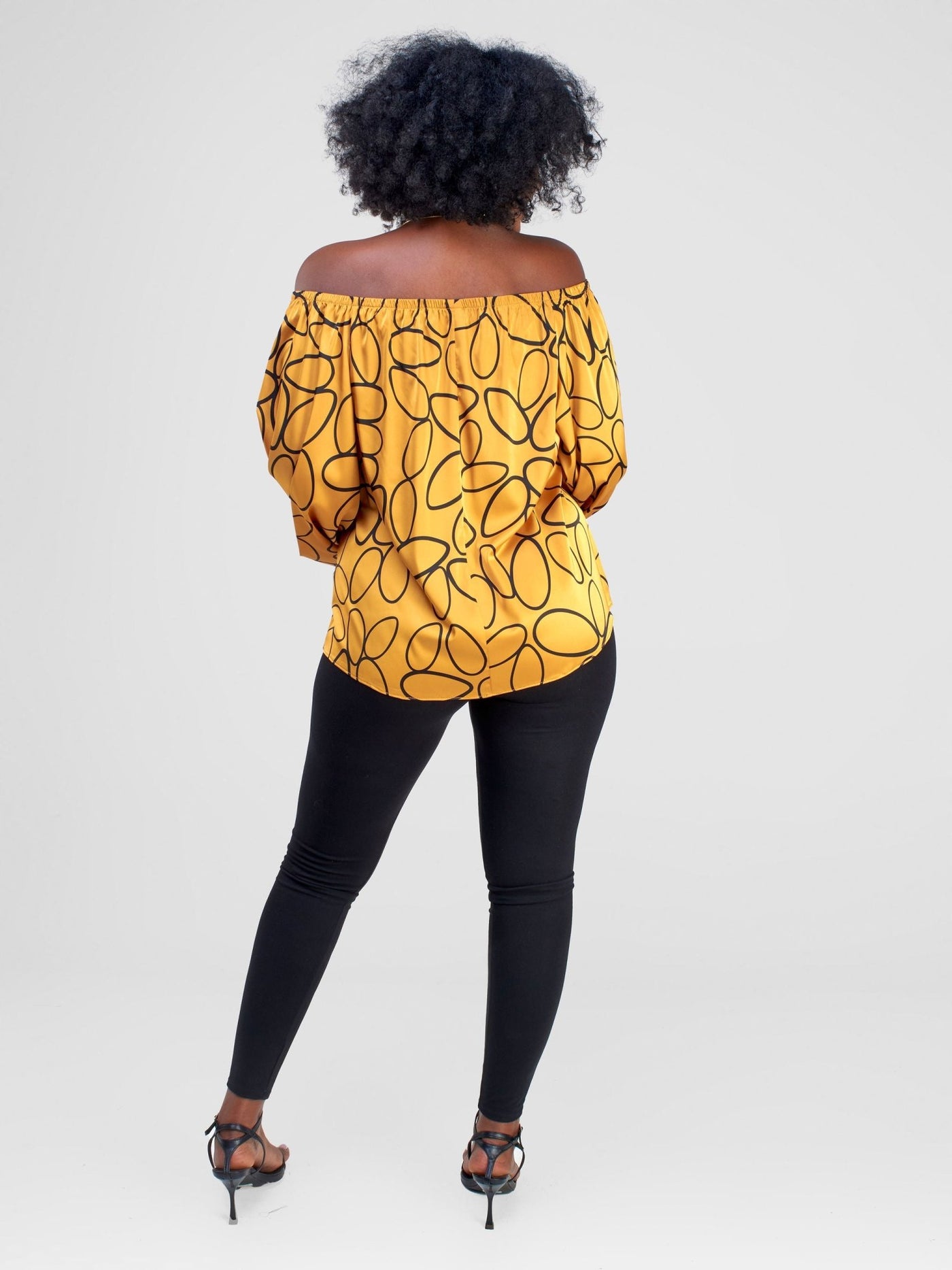 Vivo Hanabi Off - Shoulder Top - Mustard Koto Print - Shopzetu