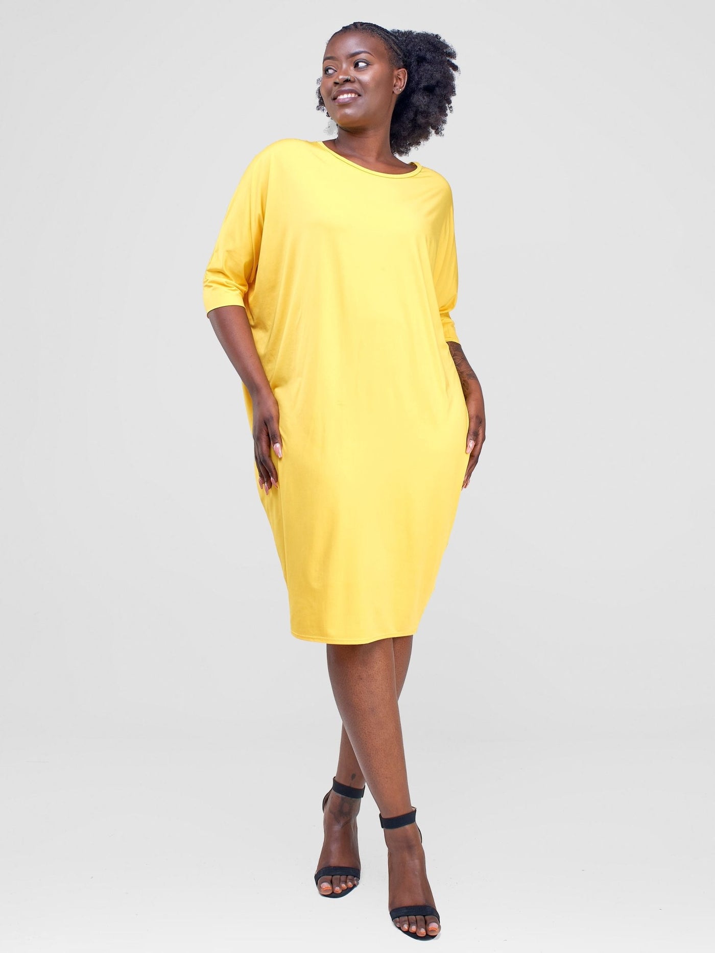 Vivo Hisi Dolman Knee Length Dress - Yellow - Shopzetu