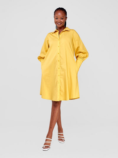 Hawi Bishop Sleeve Tent Shirt Dress - Mustard - Shopzetu