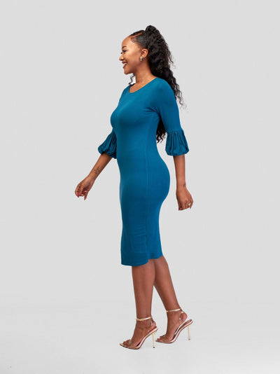 Vivo Basic Puff Sleeved Bodycon - Dark Teal - Shopzetu