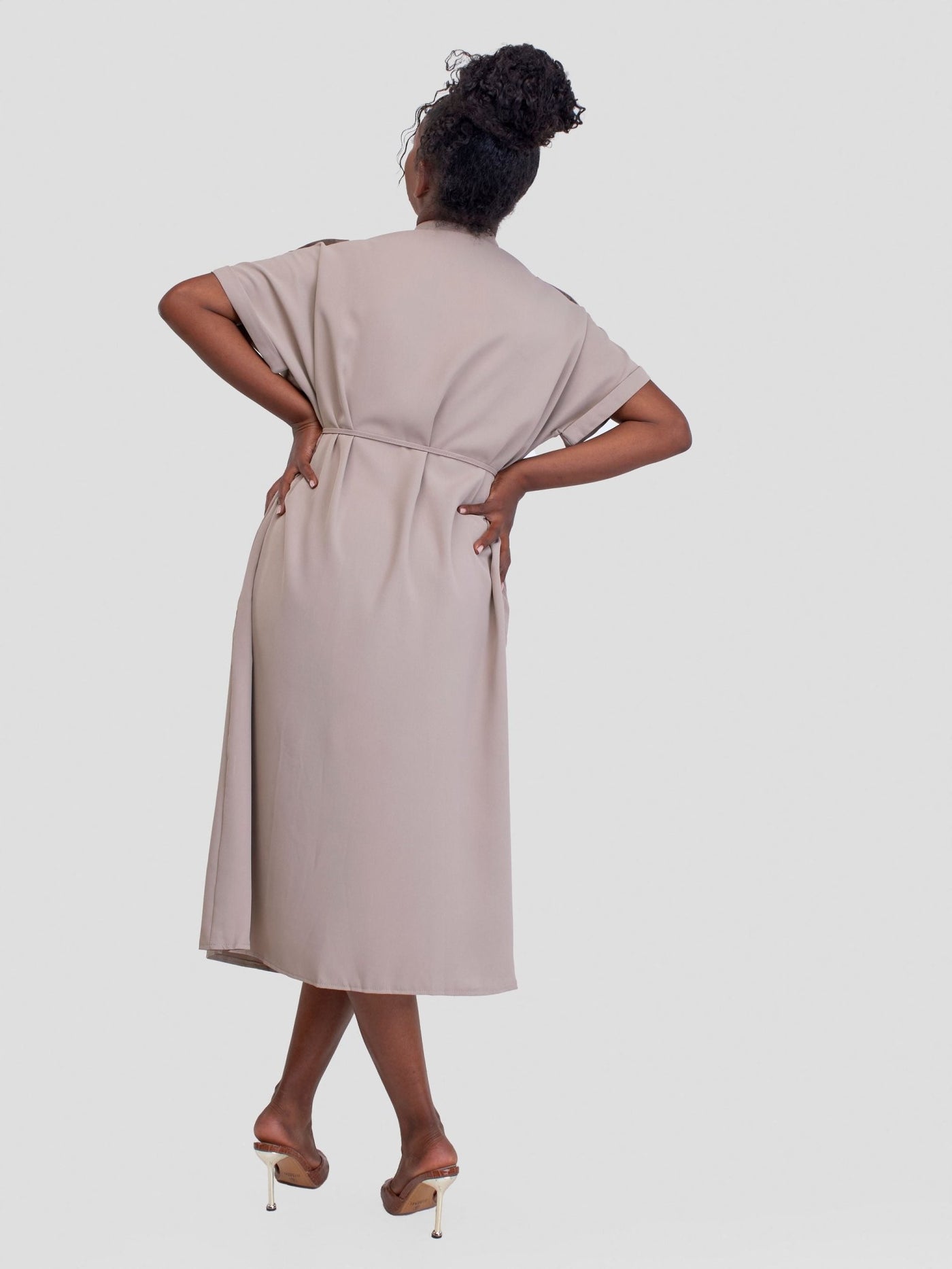 Alara Button Down S/Sleeved With Double Pockets Cargo Like Dress - Beige - Shopzetu