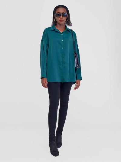 Alara Button down Long Sleeve Shirt - Green - Shopzetu