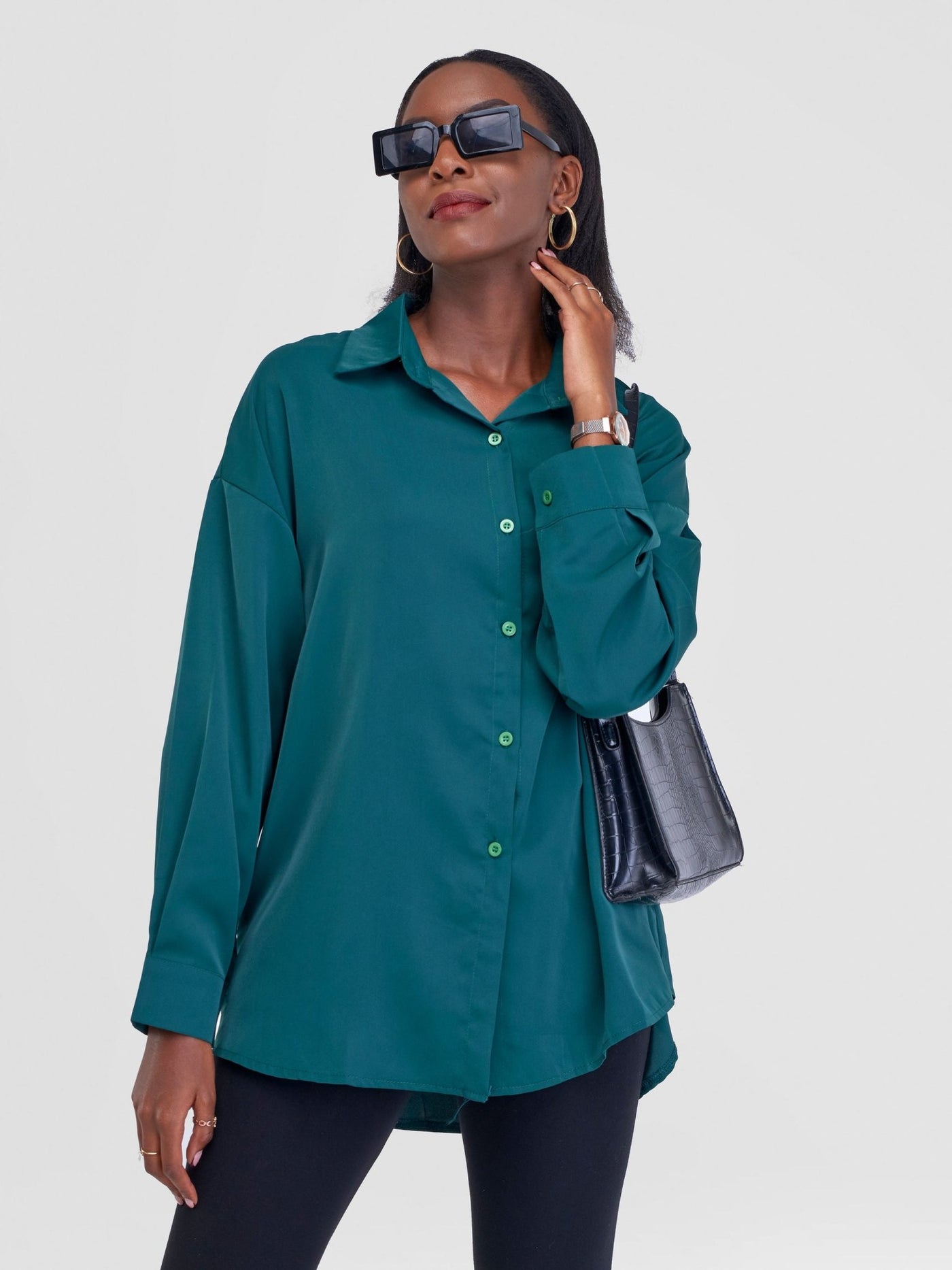 Alara Button down Long Sleeve Shirt - Green - Shopzetu