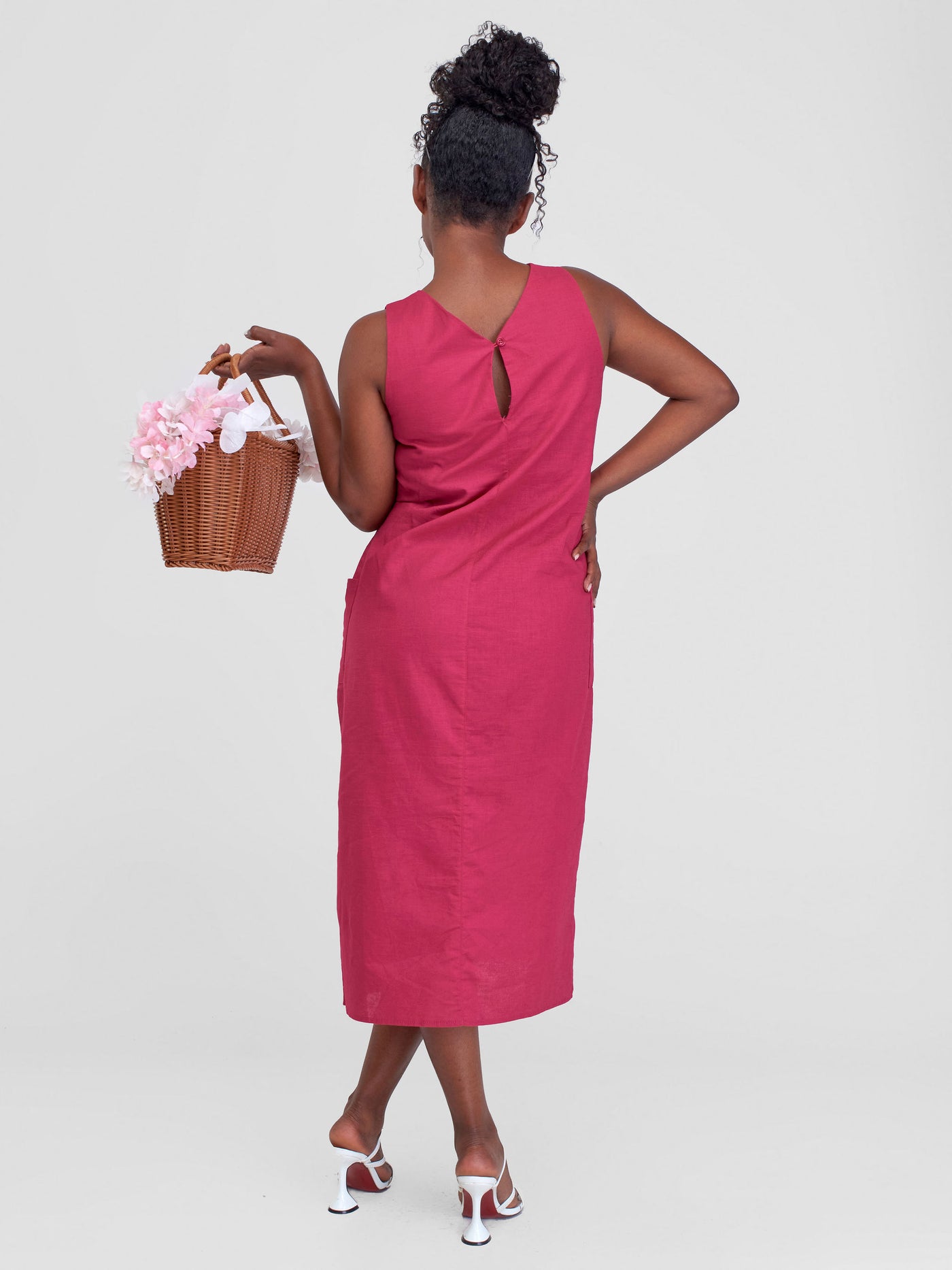 Alara Long A-Line Sleeveless Dress With Double Pockets - Pink