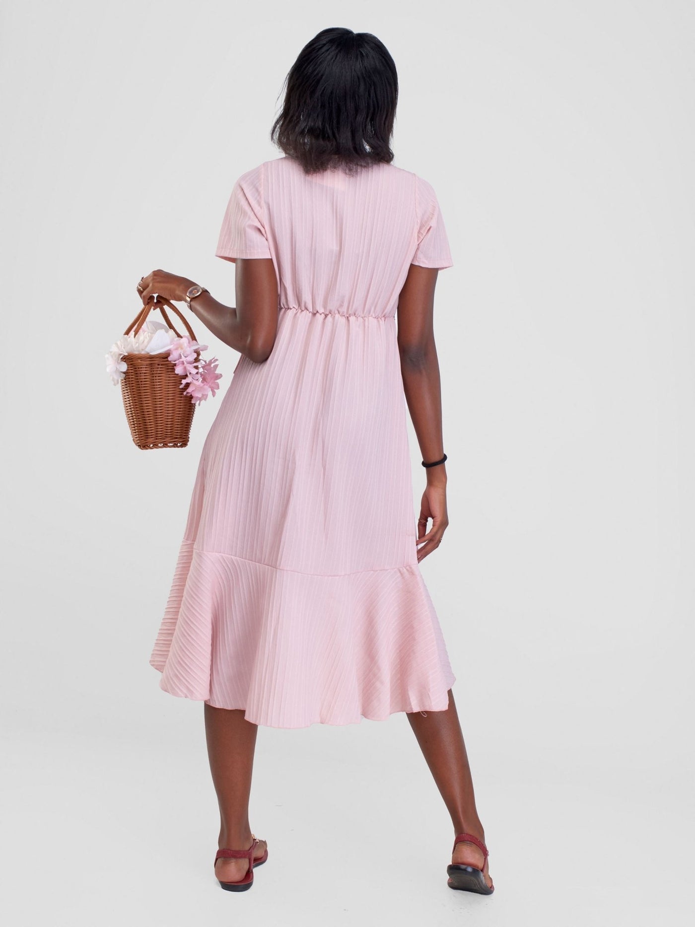 Alara Ruffle Trim Tie Side Wrap Dress - Light Pink - Shopzetu