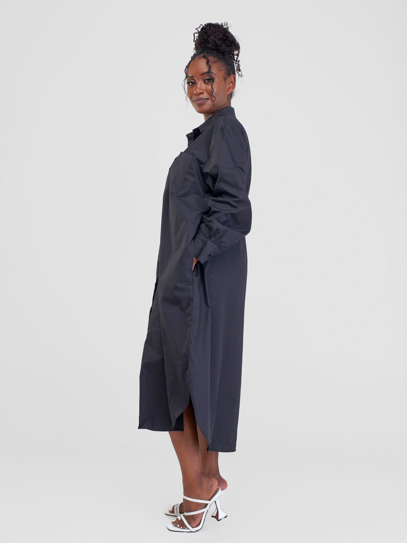 Alara Long Sleeve Maxi Shirt Dress - Black