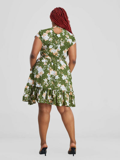 Elsie Glamour Ivy Floral Dress - Green Floral Print