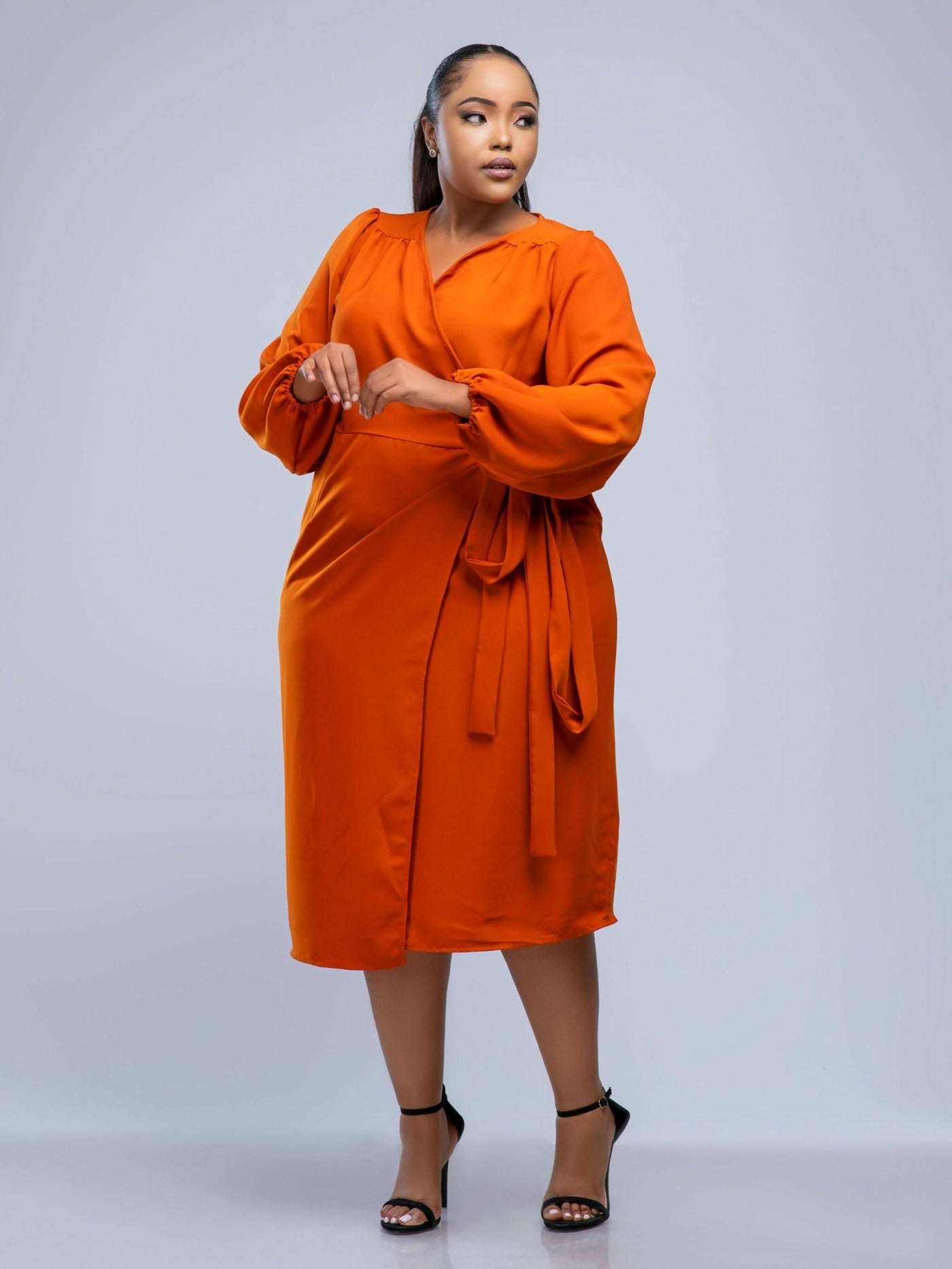 Plainchic Midi Wrap Dress - Burnt Orange - Shopzetu