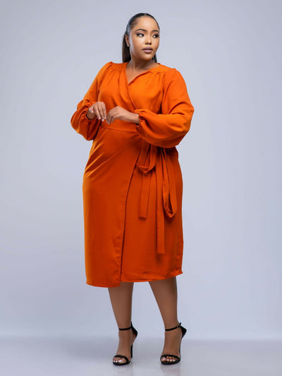 Plainchic Midi Wrap Dress - Burnt Orange - Shopzetu