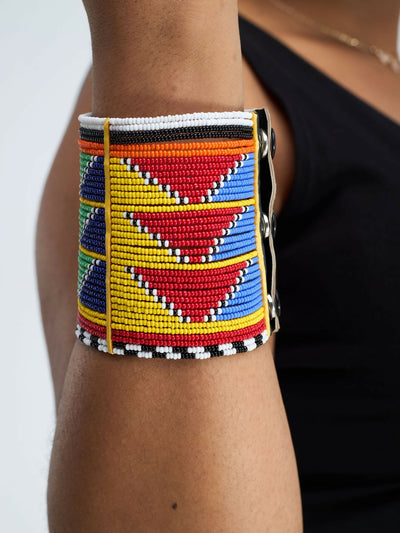 Wired Maasai Beaded Long Bangle - Multicolored - Shopzetu