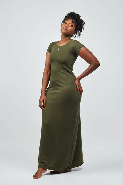 Zia Africa “Soft & Cozy” Short Sleeve Maxi Dress - Army Green