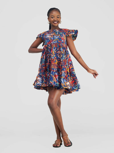 African Yuva Amari African Print Shift Dress - Blue Print - Shopzetu