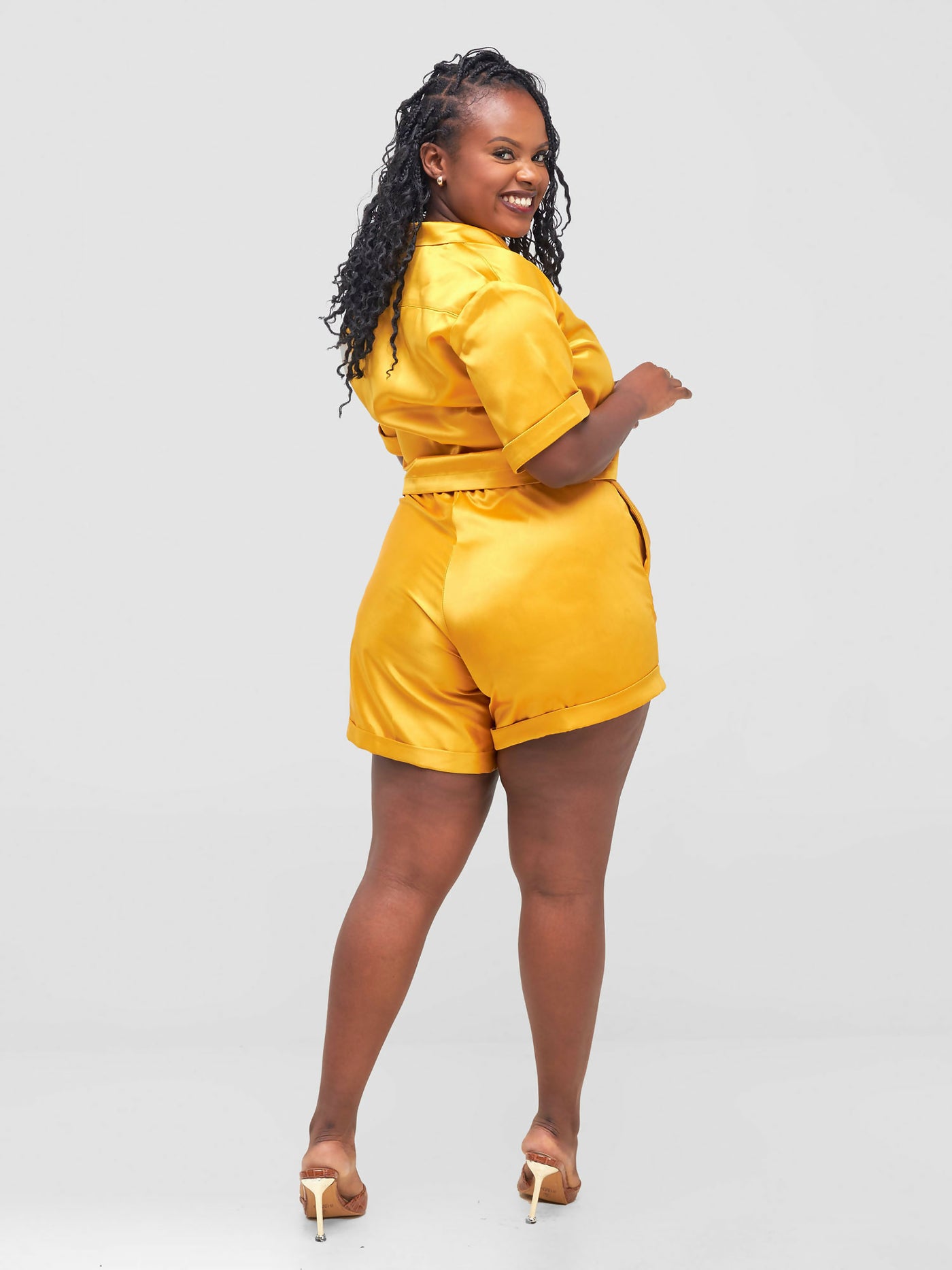 Satin Revolution Minimalistic Short Set - Mustard