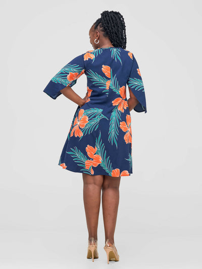 Salok Havilah Wear Ellen Shift Dress - Navy Blue Print