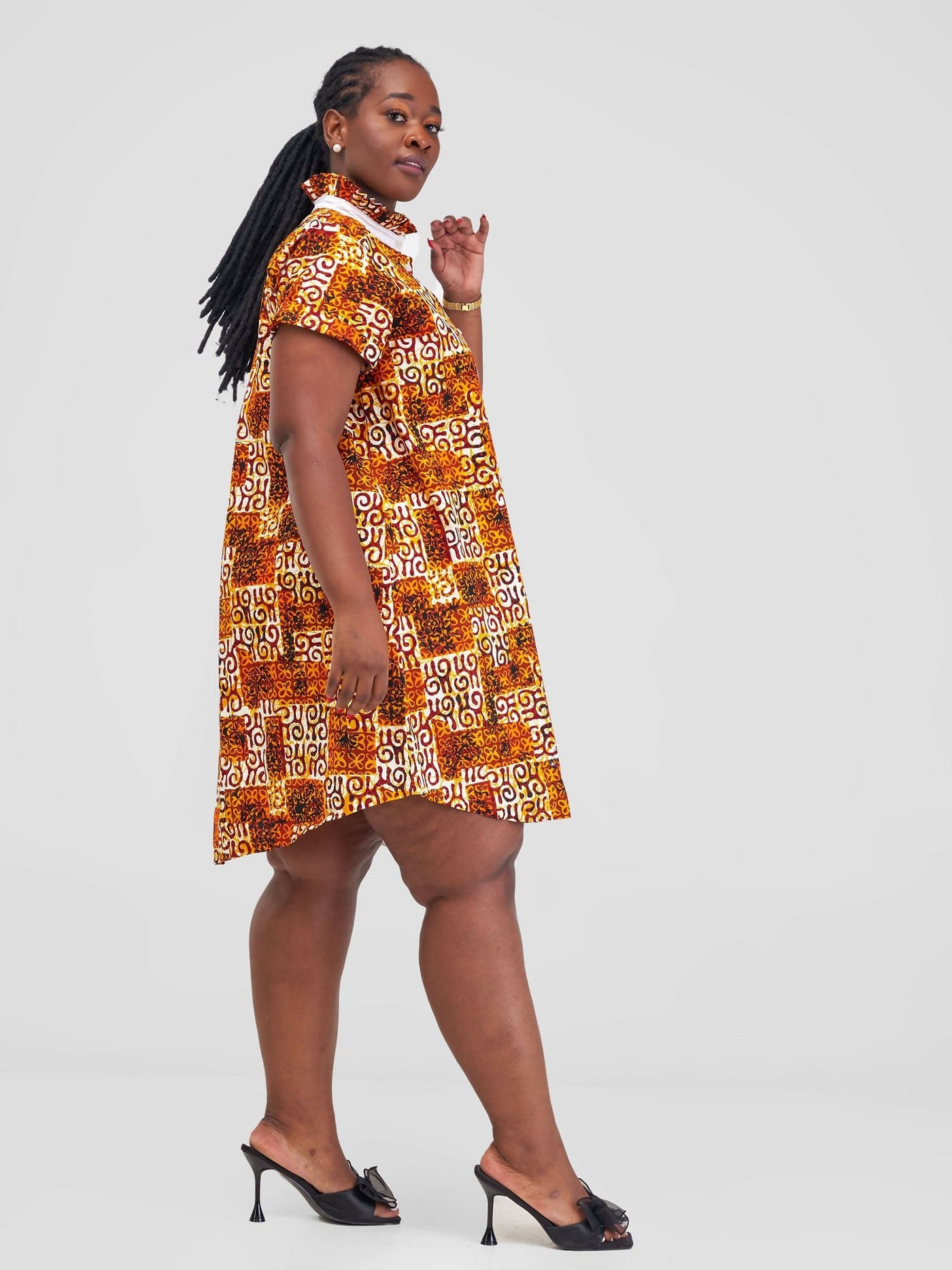 Vazi Afriq Cotton Ankara Shirt Dress - Brown Tribal - Shopzetu