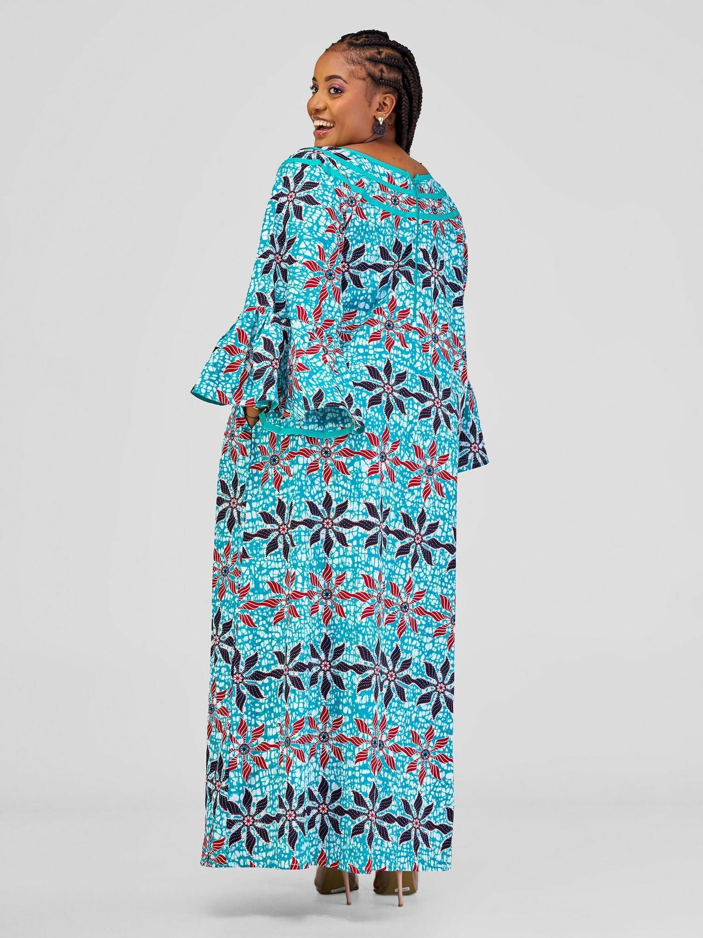 Afafla Ankara Lady Dress - Turquoise - Shopzetu