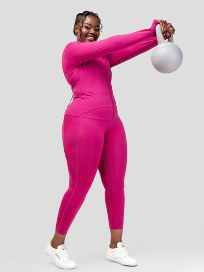 Flen Store 3 - Piece Sports (Bra, Leggings, Jacket set) - Fuchsia - Shopzetu