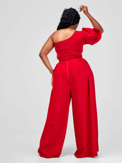 African Yuva Hasna One Shoulder Top - Red - Shopzetu