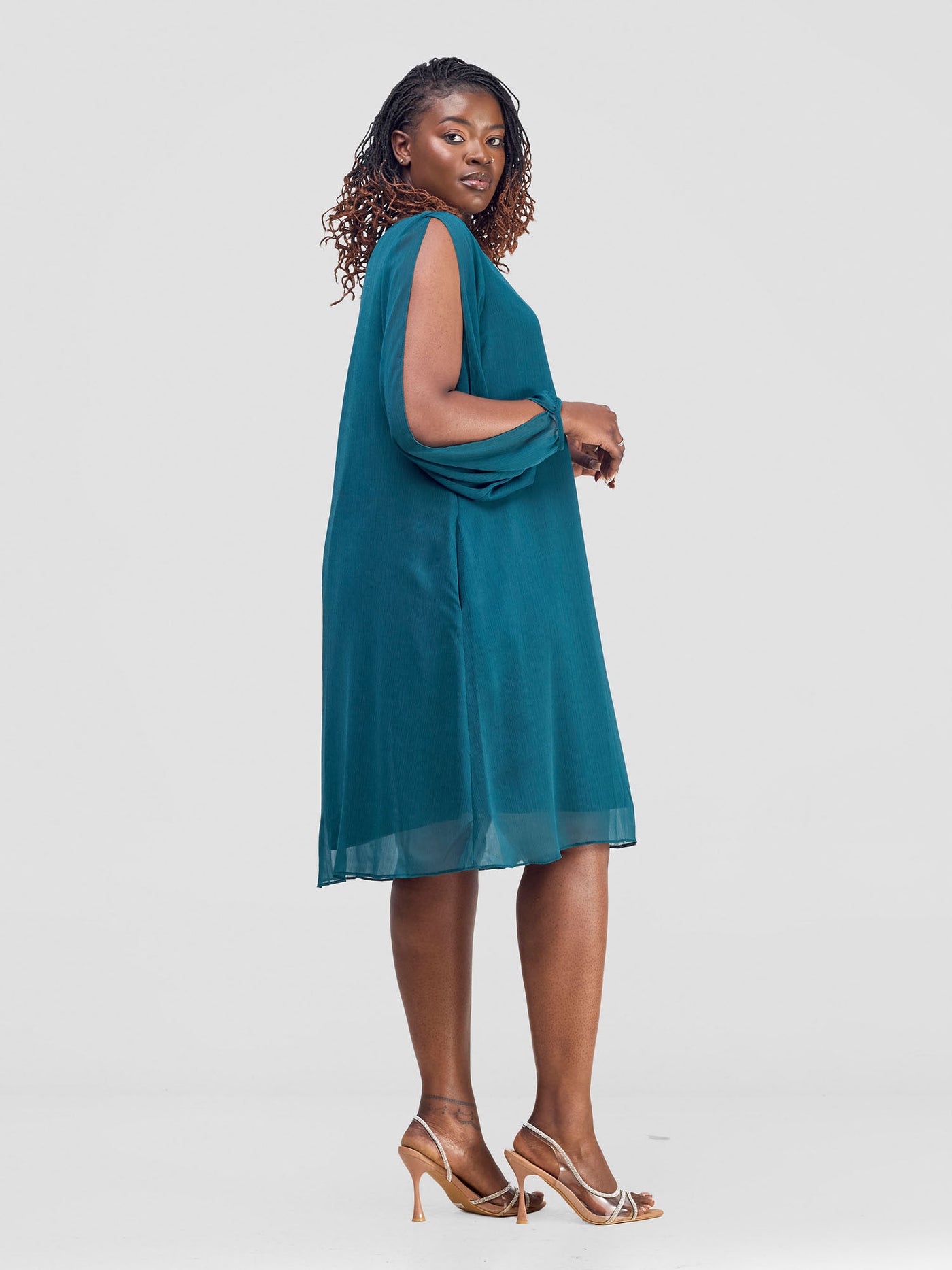 Lamu Knee Length Chiffon Dress - Dark Green