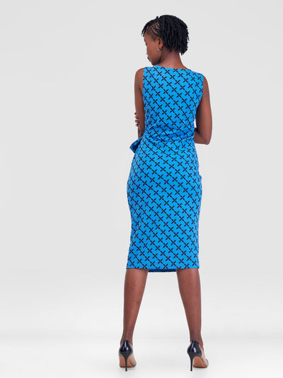 Vivo Imara Sleeveless Front Tie Dress - Blue / Black Chale  Print