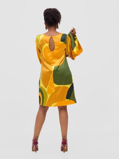 Vivo Kelemi Above Knee Dress - Yellow / Green Waso Print - Shopzetu