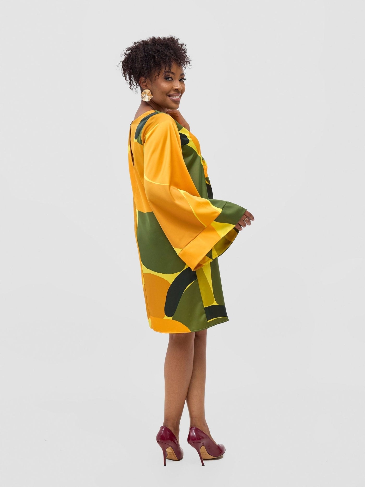 Vivo Kelemi Above Knee Dress - Yellow / Green Waso Print - Shopzetu