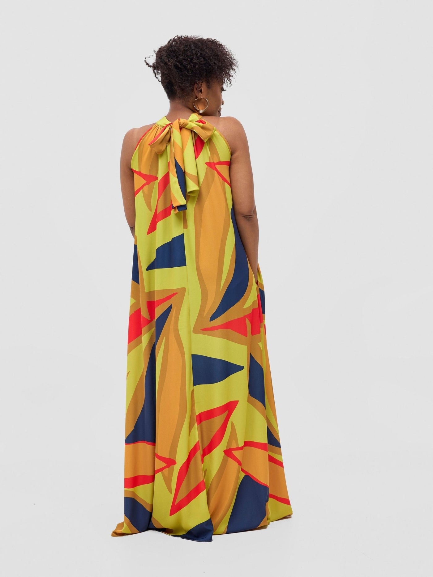 Vivo Kelemi Halter Maxi Dress - Lime / Red Lana Print - Shopzetu