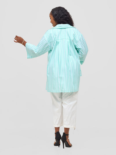 Safari Mansi Hi-Low Shirt - Green Stripes