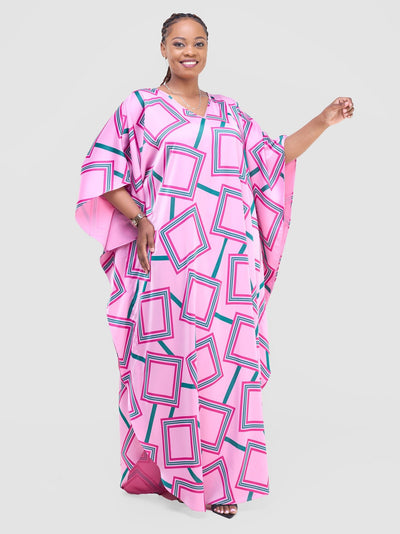 Vivo Amai Maxi Kaftan Dress - Pink / Green Biya Print - Shopzetu