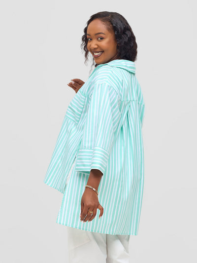 Safari Mansi Hi-Low Shirt - Green Stripes