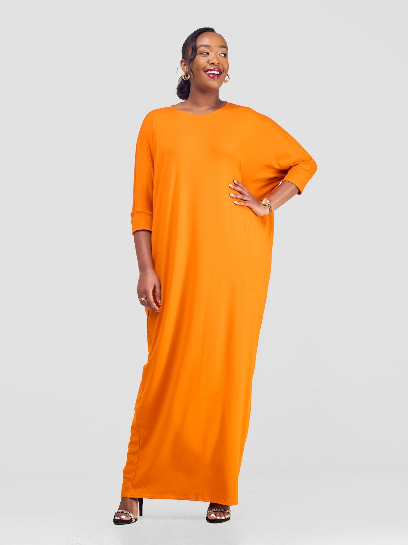 Basic Dolman Maxi Dress - Light Orange