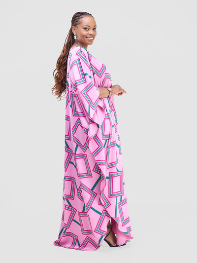 Vivo Amai Maxi Kaftan Dress - Pink / Green Biya Print - Shopzetu