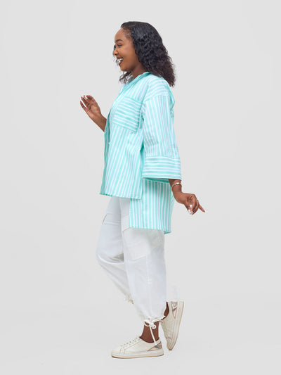 Safari Mansi Hi-Low Shirt - Green Stripes