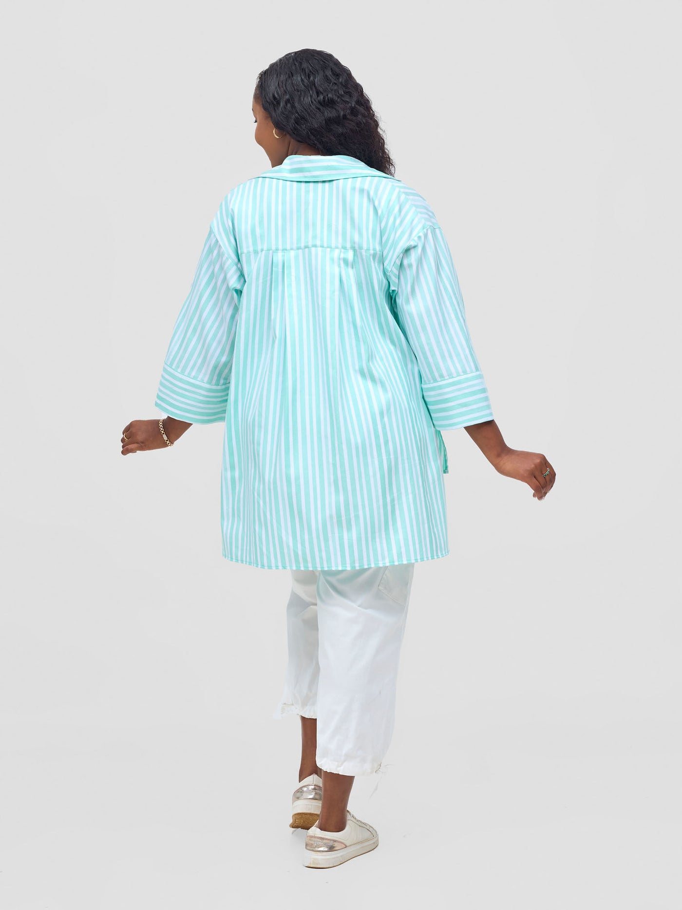 Safari Mansi Hi-Low Shirt - Green Stripes