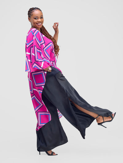 Vivo Amai Asymmetrical Cape - Pink / Blue Biya Print - Shopzetu