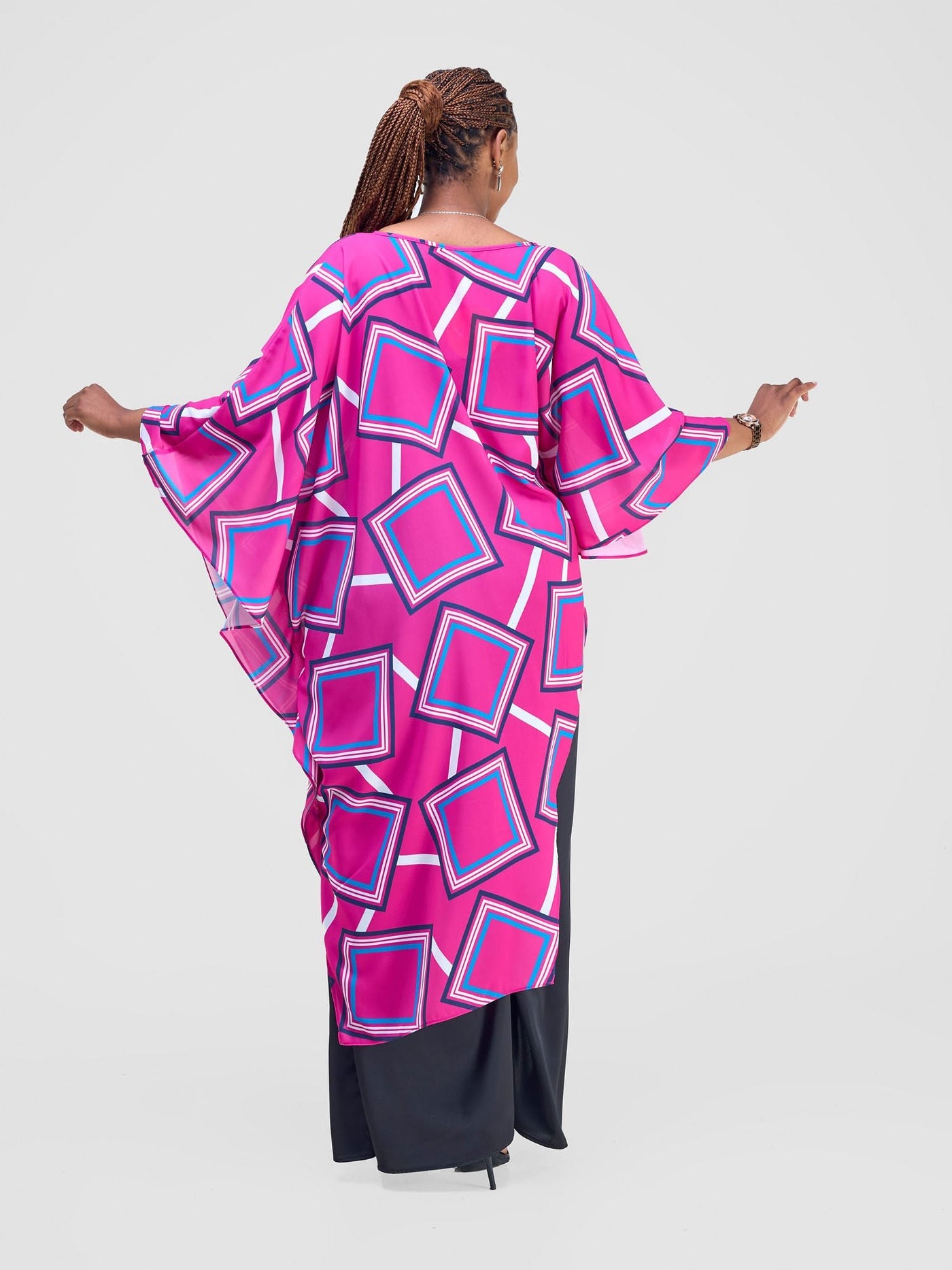 Vivo Amai Asymmetrical Cape - Pink / Blue Biya Print - Shopzetu