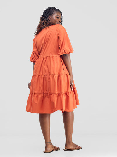 Tawi Bishop Sleeve Tiered Dress - Rust