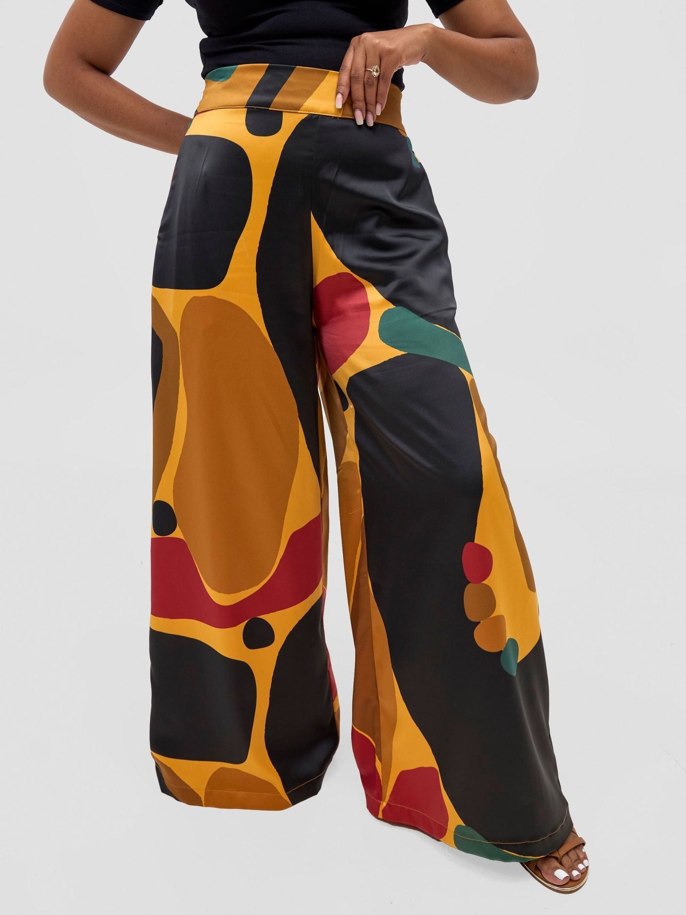 Vivo Kelemi Satin Pants - Mustard / Red Waso Print - Shopzetu